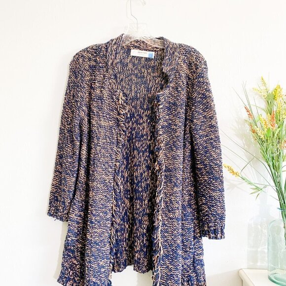 🦋 ANTHROPOLOGIE SPARROW Navy Orange Cardigan Sweater - Picture 3 of 7